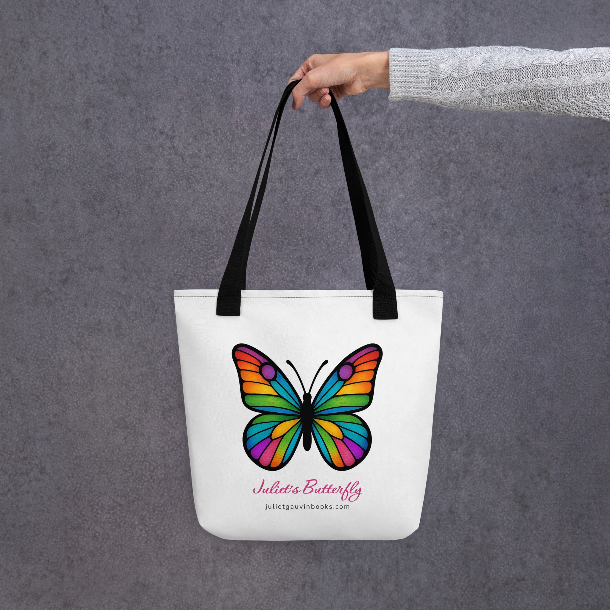 Tote Bag with Colorful Butterfly, Created by Women’s Fiction & Romance Author Juliet Gauvin