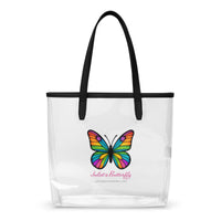 Clear Tote Bag Stadium or Beach Ready with Colorful Butterfly, Created by Women’s Fiction & Romance Author Juliet Gauvin
