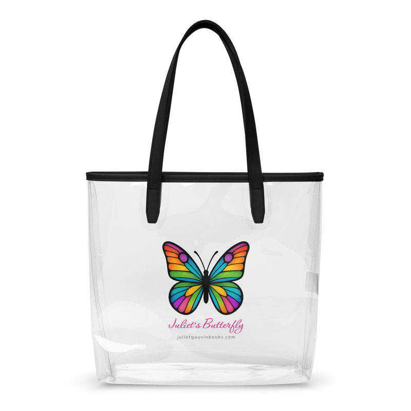 Clear Tote Bag Stadium or Beach Ready with Colorful Butterfly, Created by Women’s Fiction & Romance Author Juliet Gauvin
