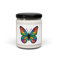 Front view: Juliet’s Butterfly soy candle — 9oz glass jar with butterfly label.