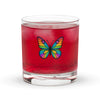 Rocks Glass Whisky Glass with Colorful Butterfly, Created by Women’s Fiction & Romance Author Juliet Gauvin