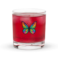 Rocks Glass Whisky Glass with Colorful Butterfly, Created by Women’s Fiction & Romance Author Juliet Gauvin