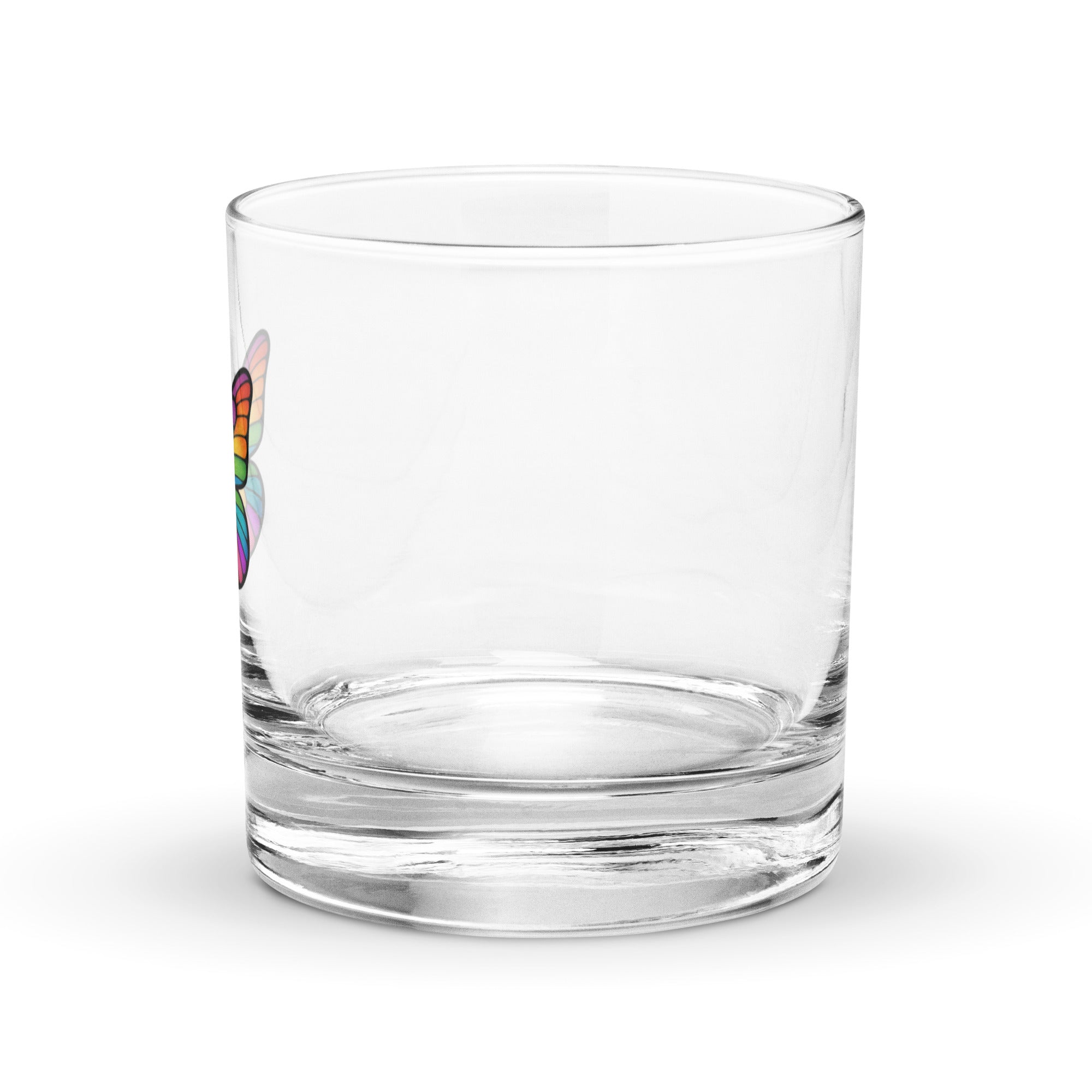Rocks Glass Whisky Glass with Colorful Butterfly, Created by Women’s Fiction & Romance Author Juliet Gauvin