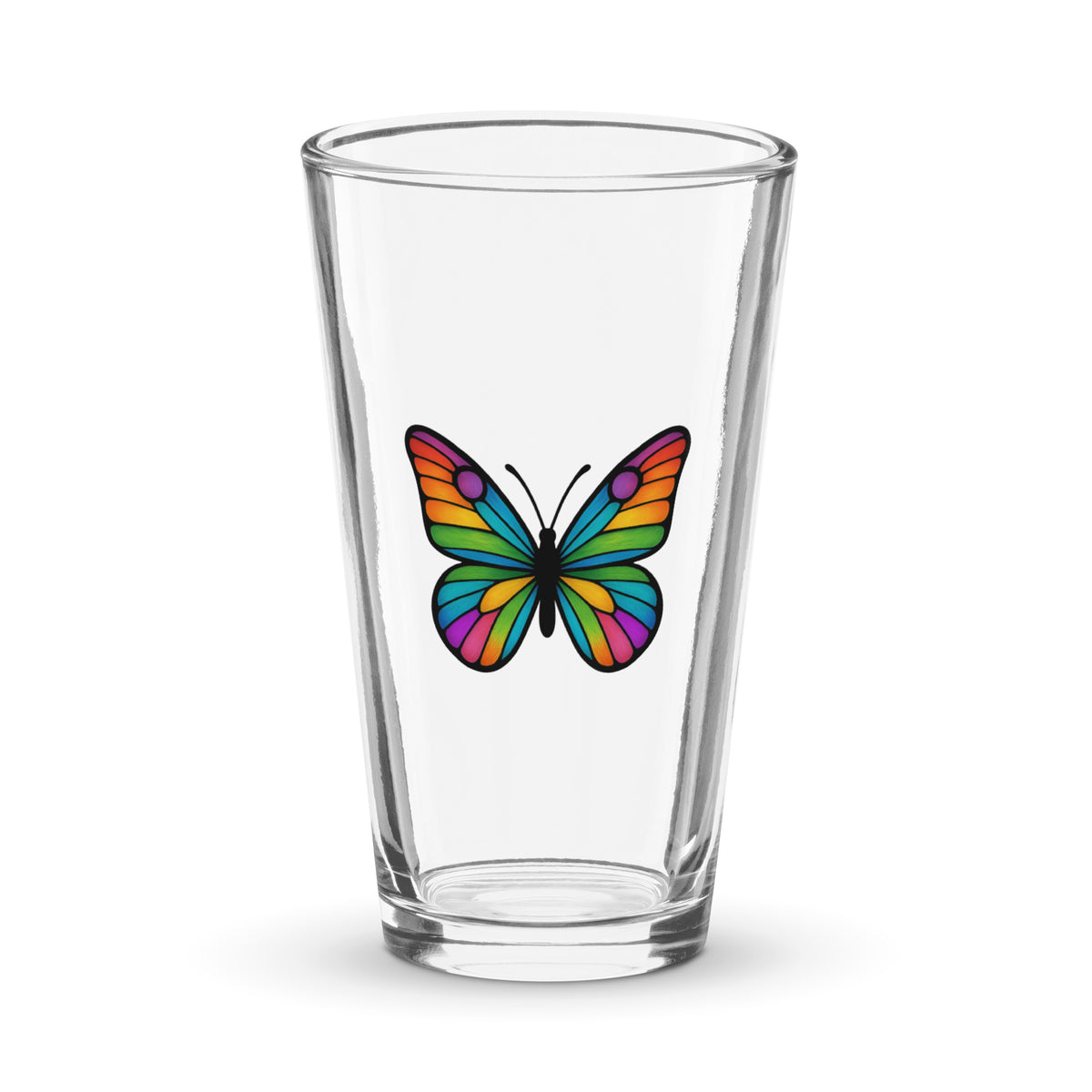 Pint Glass with Colorful Butterfly, Created by Women’s Fiction & Romance Author Juliet Gauvin