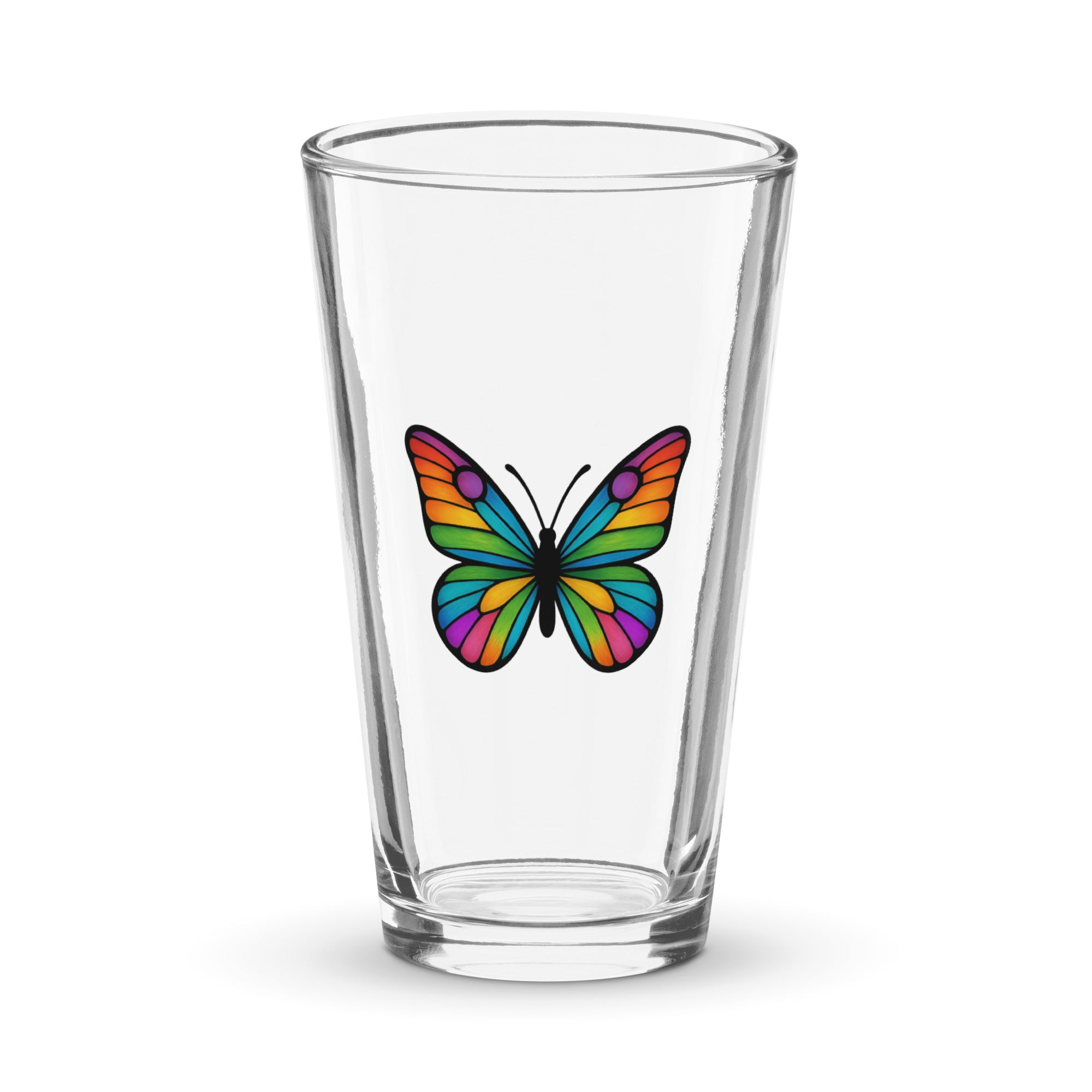 Pint Glass with Colorful Butterfly, Created by Women’s Fiction & Romance Author Juliet Gauvin