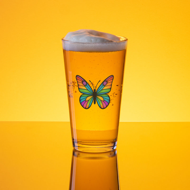 Pint Glass with Colorful Butterfly, Created by Women’s Fiction & Romance Author Juliet Gauvin