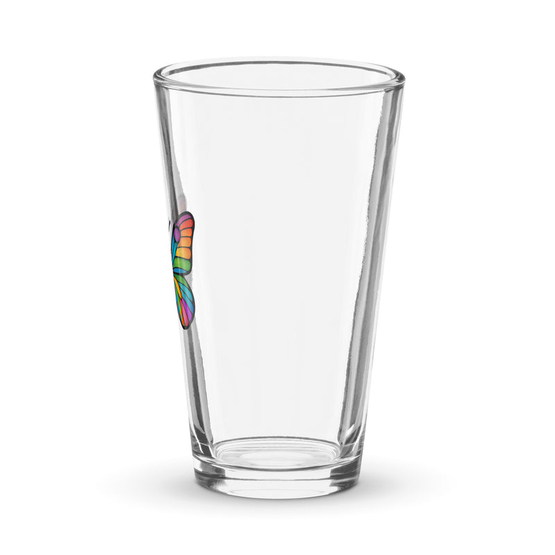 Pint Glass with Colorful Butterfly, Created by Women’s Fiction & Romance Author Juliet Gauvin