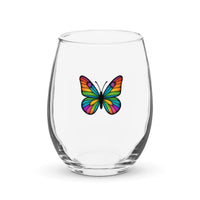 Stemless Wine Glass with Colorful Butterfly, Created by Women’s Fiction & Romance Author Juliet Gauvin