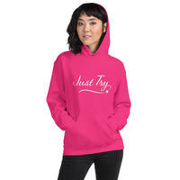 Product From Christmas Romance Love and The Irish Gallery, the words “Just Try” on a Hoodie, Created by Women’s Fiction & Romance Author Juliet Gauvin