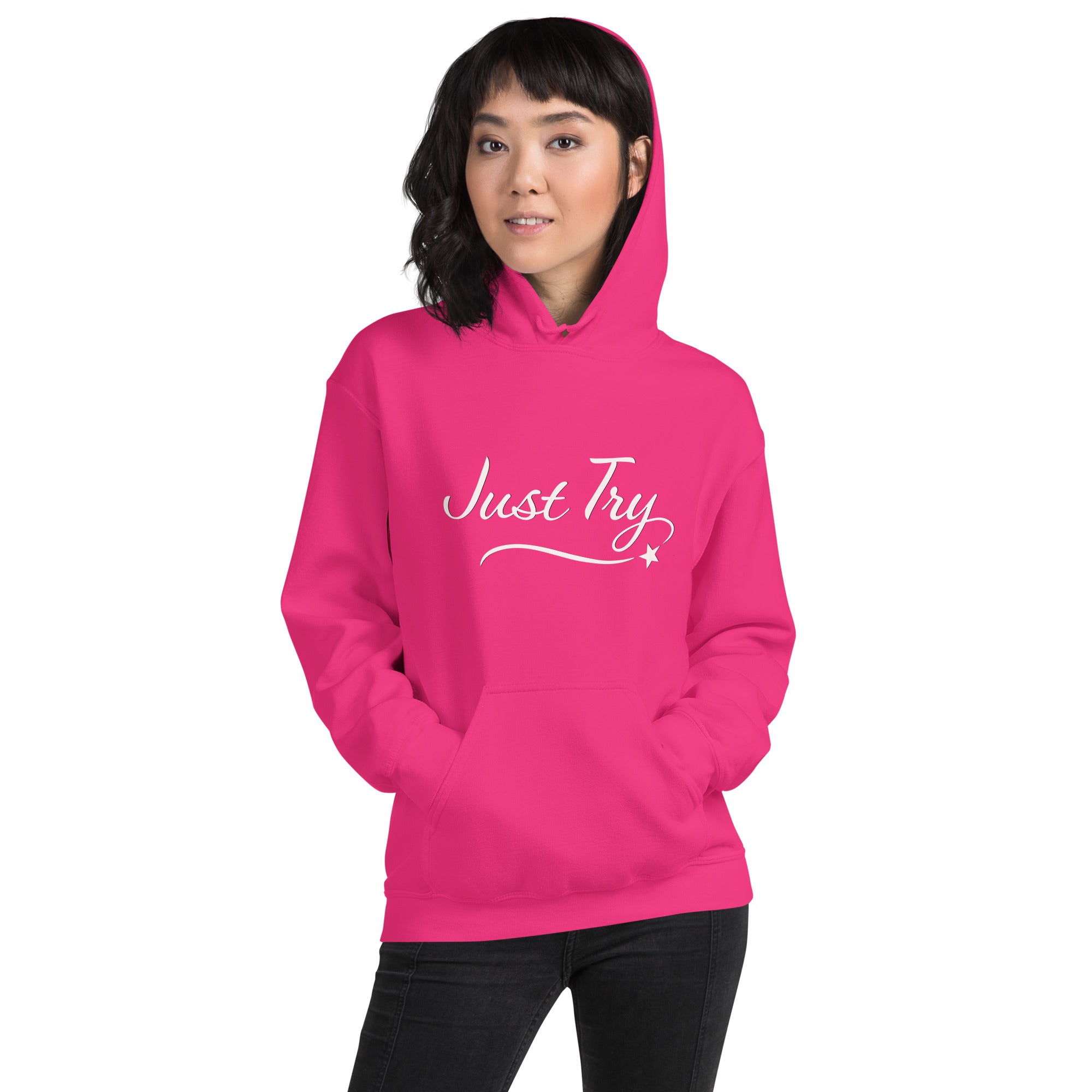 Product From Christmas Romance Love and The Irish Gallery, the words “Just Try” on a Hoodie, Created by Women’s Fiction & Romance Author Juliet Gauvin