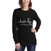 From Christmas Romance Love and The Irish Gallery, the words “Just Try” on a Longsleeve Shirt, Created by Women’s Fiction & Romance Author Juliet Gauvin