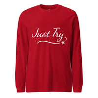 From Christmas Romance Love and The Irish Gallery, the words “Just Try” on a Longsleeve Shirt, Created by Women’s Fiction & Romance Author Juliet Gauvin