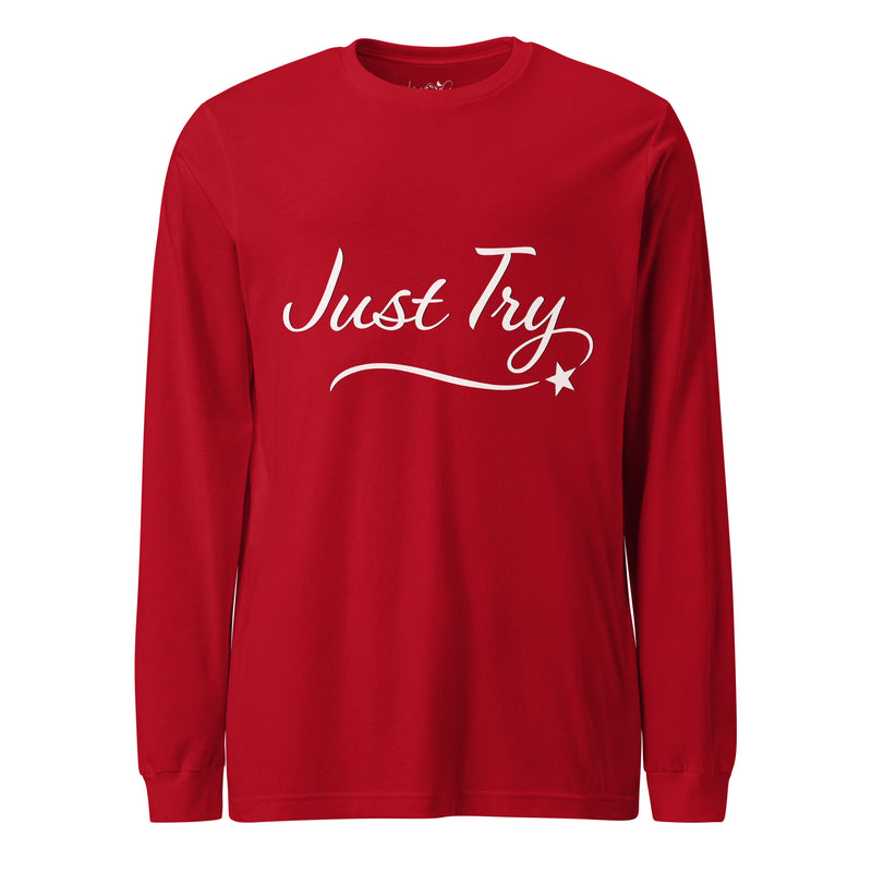 From Christmas Romance Love and The Irish Gallery, the words “Just Try” on a Longsleeve Shirt, Created by Women’s Fiction & Romance Author Juliet Gauvin
