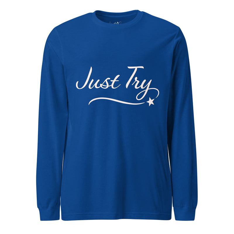 From Christmas Romance Love and The Irish Gallery, the words “Just Try” on a Longsleeve Shirt, Created by Women’s Fiction & Romance Author Juliet Gauvin