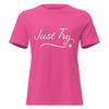 From Christmas Romance Love and The Irish Gallery, the words “Just Try” on a T-Shirt, Created by Women’s Fiction & Romance Author Juliet Gauvin
