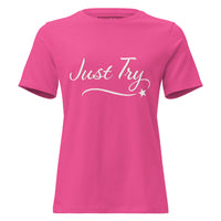 From Christmas Romance Love and The Irish Gallery, the words “Just Try” on a T-Shirt, Created by Women’s Fiction & Romance Author Juliet Gauvin