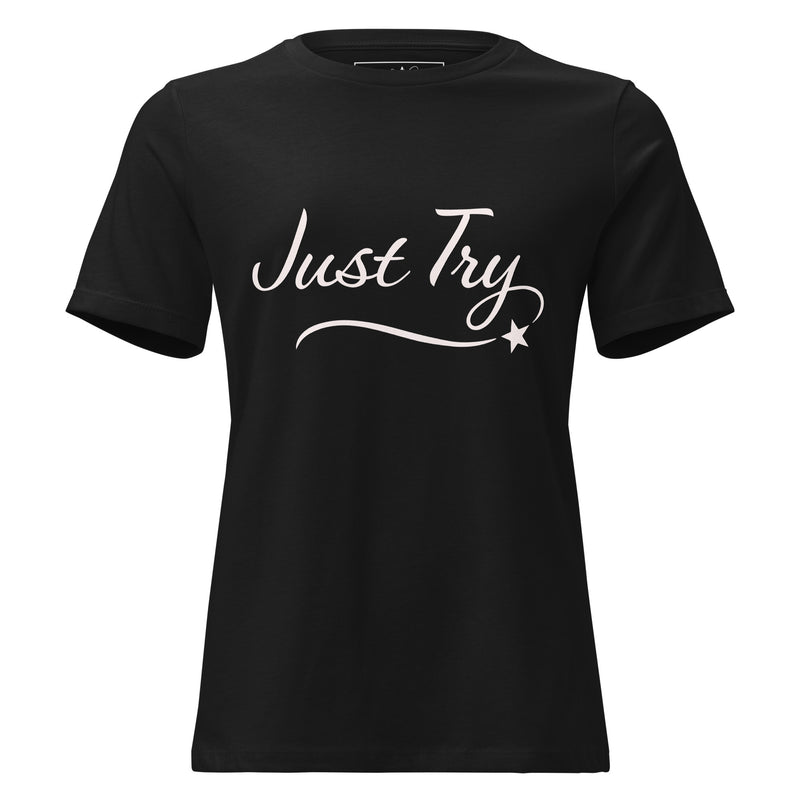 From Christmas Romance Love and The Irish Gallery, the words “Just Try” on a T-Shirt, Created by Women’s Fiction & Romance Author Juliet Gauvin